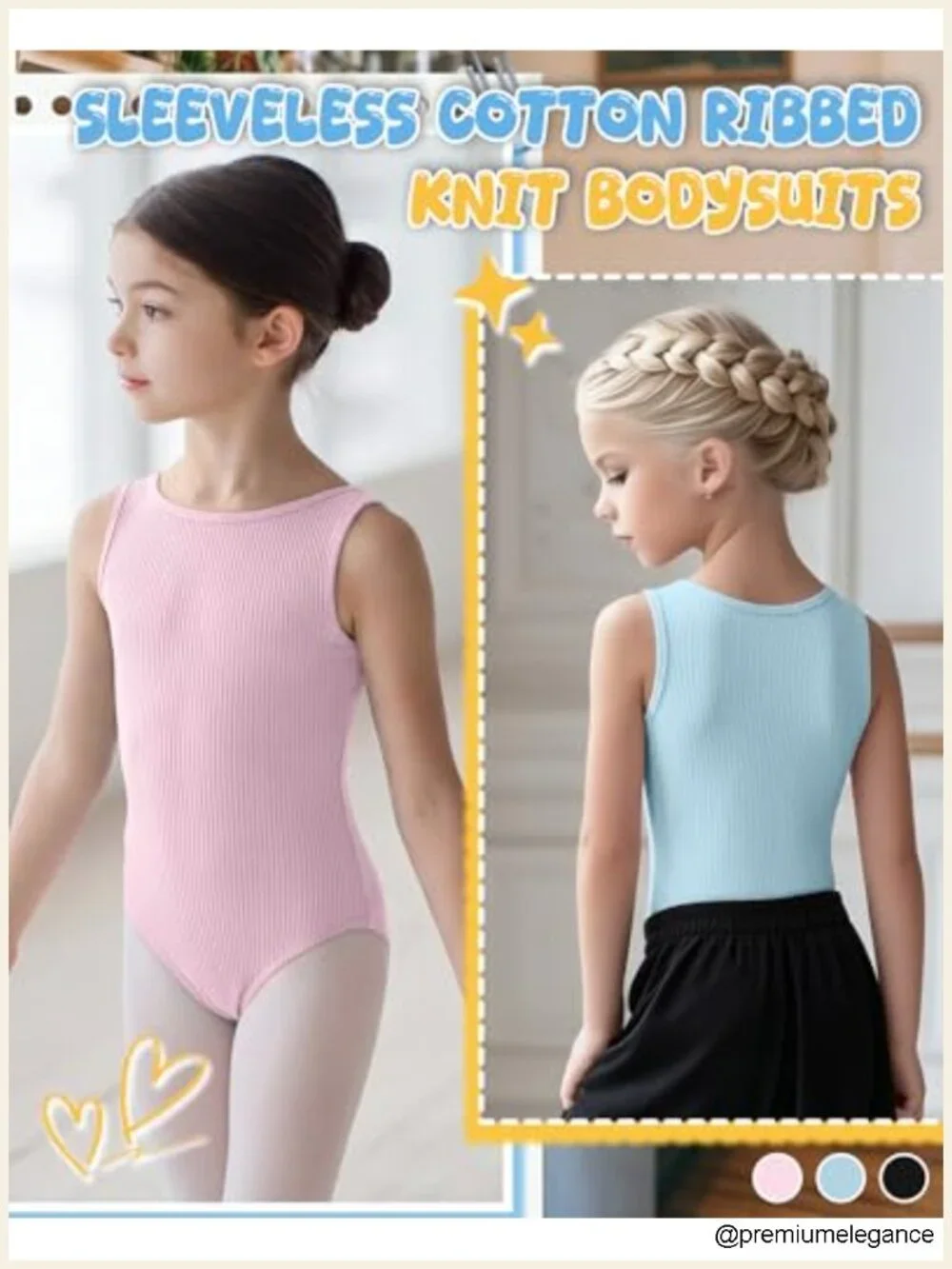 3 Pack Girls Cotton Ballet Leotards Toddler Tank Gymnastics Ribbed Bodysuit
